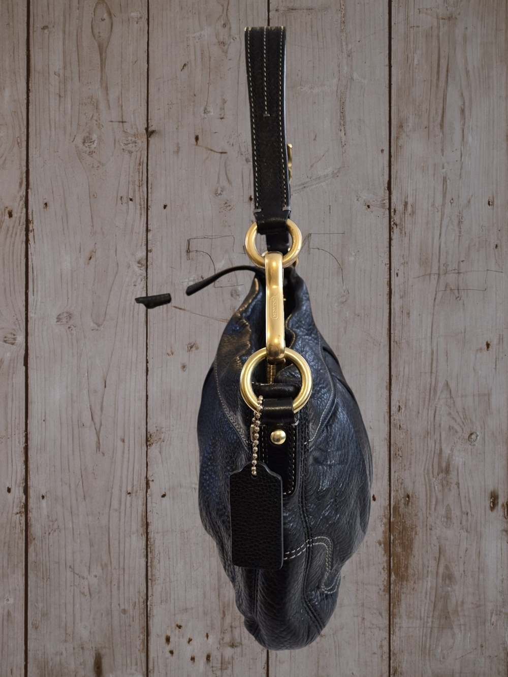 Coach Black Pebbled Leather Hampton Hobo Bag with Gold Hardware - Picture 4 of 8